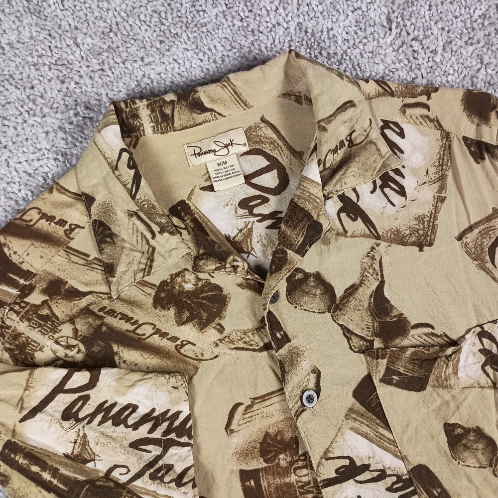 Vintage Panama Jack Buried Treasure Island Rum Hawaiian Shirt Medium AOP Rayon